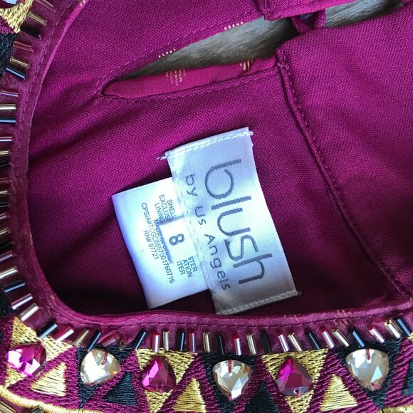 Blush by US Angels Girls Dress Size 8 Gold‎ Burgundy Jeweled Neckline Pleated - Picture 4 of 6